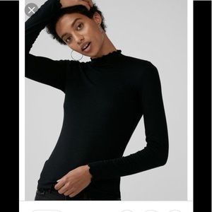 Express ruffle neck hem top Small Black Ribbed